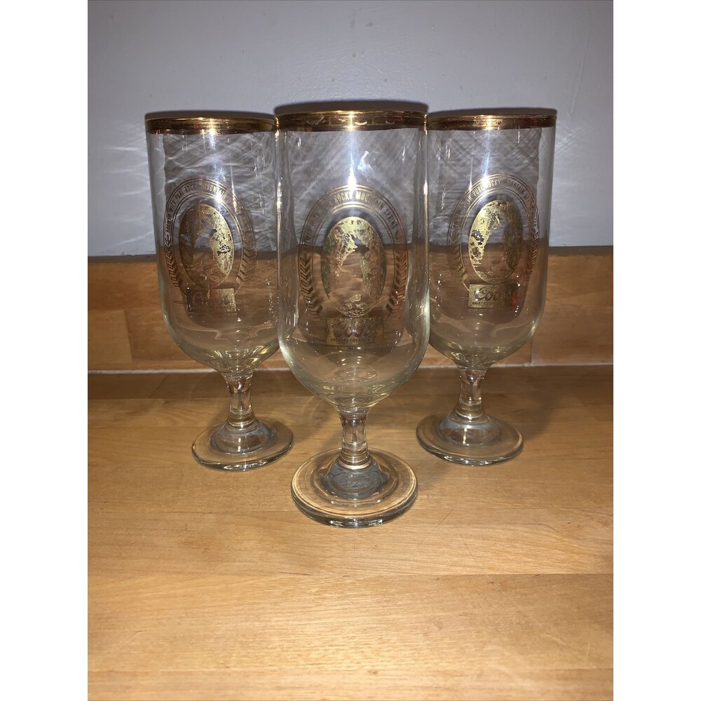 Coors Brewed With Pure Rocky Mountain Spring Water Stemmed Beer Glasses Set Of 3